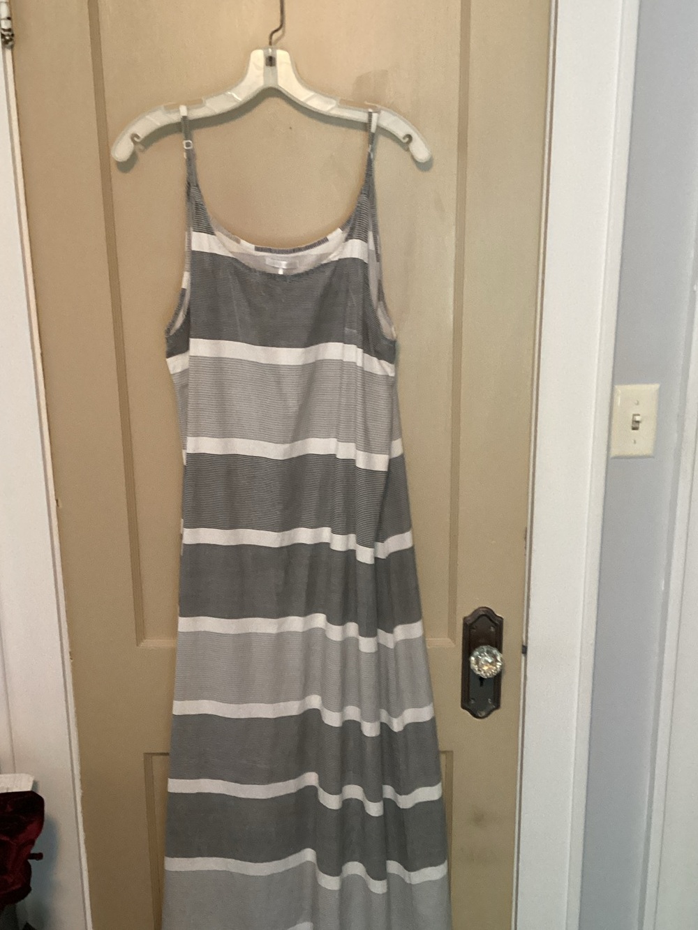 Striped Gray & White Maxi Dress - Sleeveless Casual